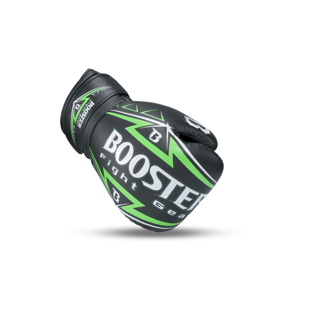 Pack Booster Warrior Series Luvas de boxe pretas e verdes da marca BOOSTER com estampagem branca e verde