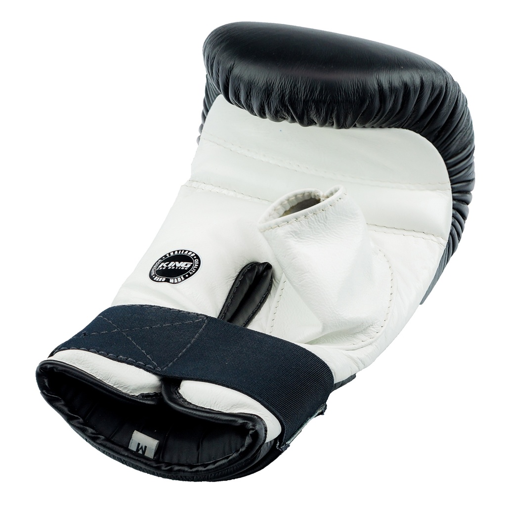 KPB Bag Gloves Luva de treino de boxe em couro branco e preto com cinta elástica preta