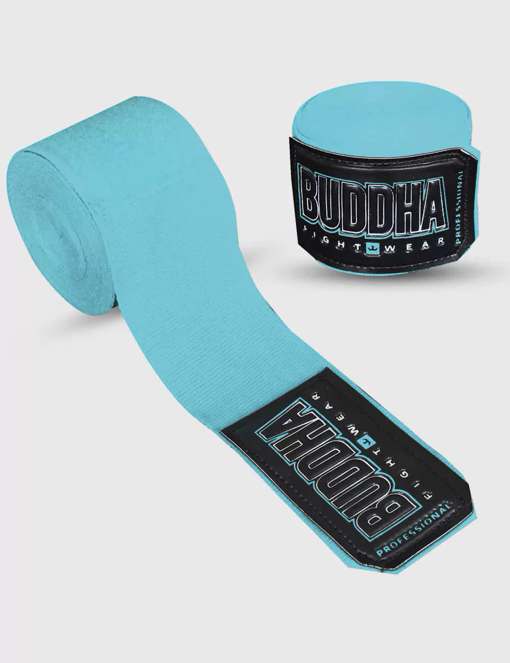 Buddha Semi-elásticas Azul Bebê Faixas de boxe azuis claras com etiquetas pretas BUDDHA FIGHTWEAR PROFESSIONAL
