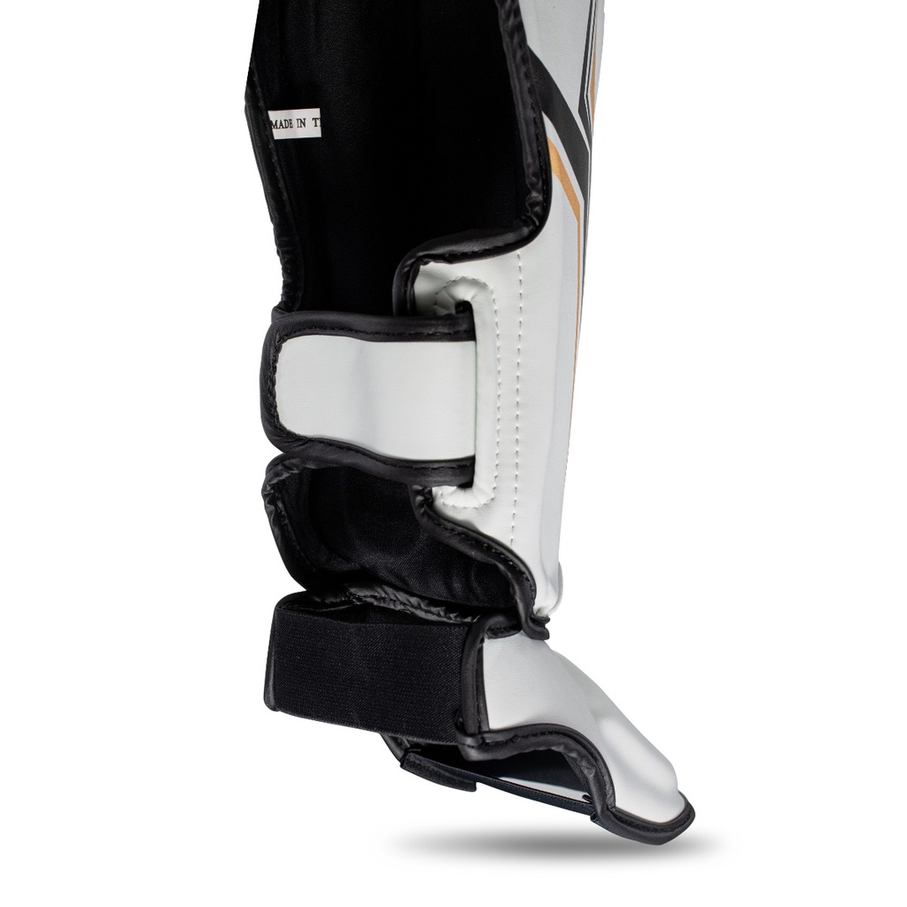 KPB Thor Shinguards WH Protetor de canela branco e preto com fecho de velcro