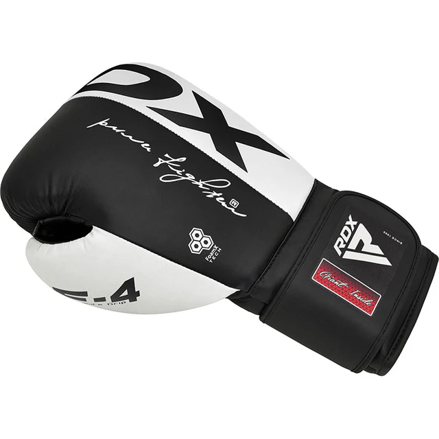 Luvas de boxe preto e branco com várias inscrições