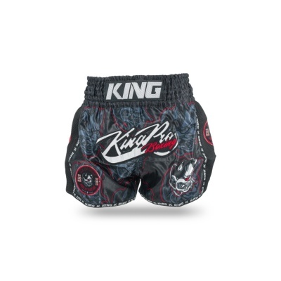 Calções de boxe King Pro Boxing pretos com estampados vermelhos e cinzentos