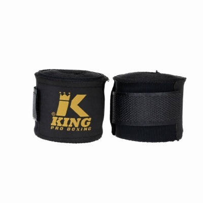 Duas bandagens de boxe negras com logo KING PRO BOXING em amarelo