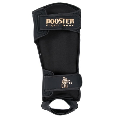 Protetor de canela e pé preto BOOSTER Fight Gear com duas tiras de velcro