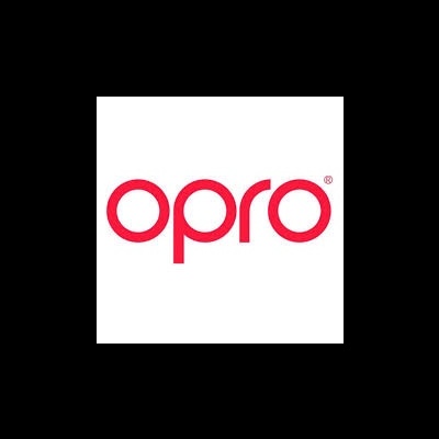Logotipo vermelho OPRO sobre fundo branco