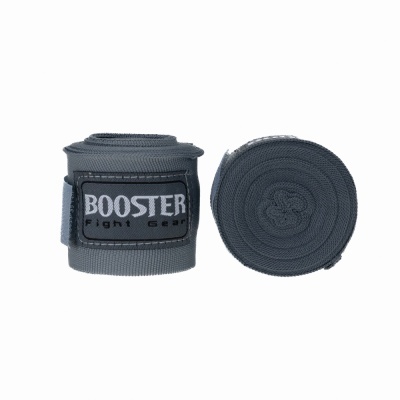 Bandagens de mão cinza da marca BOOSTER Fight Gear com etiqueta visível.