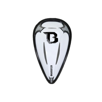 Protecção desportiva branca e preta com texto BOOSTER e logo B