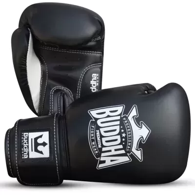 Luvas de boxe pretas com marca BUDDHA em branco