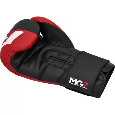 Luva de boxe preta e vermelha com logo MG2 MEMBRANE GRID