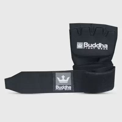 Mãolete de combate preta com dedos cortados e logótipos Buddha FIGHT WEAR