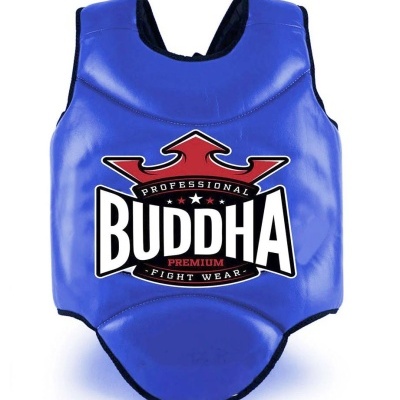 Protetor corporal azul com texto profissional Buddha premium fight wear