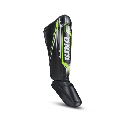 Protetor de canela para boxe KING PRO BOXING preto com detalhes verdes e brancos