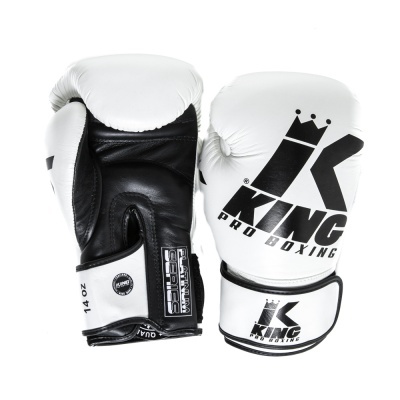 Luvas de boxe KING PRO BOXING, branca e preta, em couro.