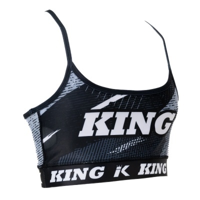 Top desportivo preto e cinzento com texto KING branco