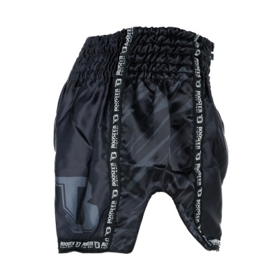 Calções de luta pretos com fitas laterais BOOSTER Fight Gear e padrão cinzento