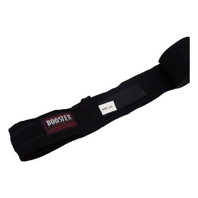 Faixa preta de tecido para desporto com etiqueta BOOSTER fight gear e medida 460 cm