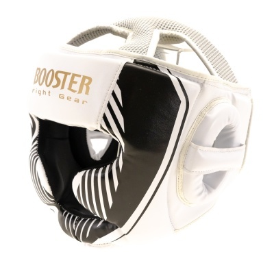 Capacete de proteção branco e preto para desportos de combate com marca BOOSTER Fight Gear