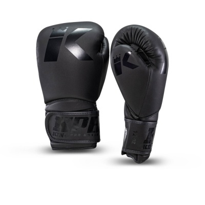 Luvas de boxe pretas com logótipo preto e texto KPG KING PRO BOXING.