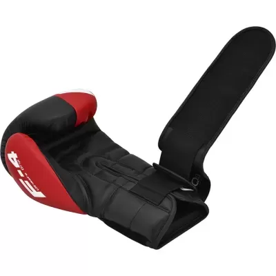 Luva de boxe preta e vermelha com fecho de velcro