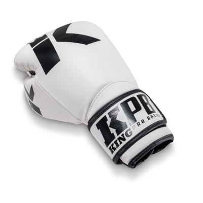 Luva de boxe branca com texto preto KPB KING PRO BOXING no punho