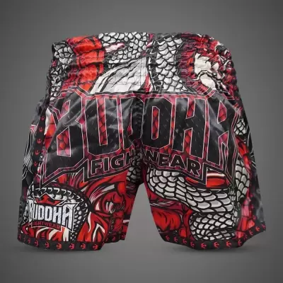 Calções de luta coloridos com estampas e texto Buddha Fightwear