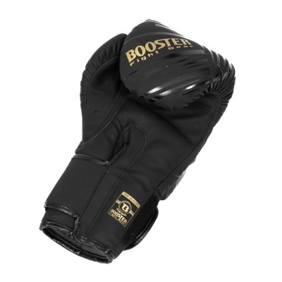Luva de boxe preta com inscrições douradas BOOSTER Fight Gear