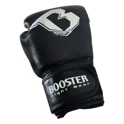 Luva de boxe preta com logo BOOSTER Fight Gear em branco