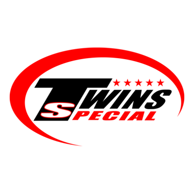 Logótipo da marca Twins Special com texto e estrelas vermelhas e pretas