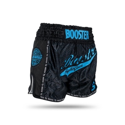 Calções de desporto pretos e azuis com inscrições BOOSTER Fight Gear