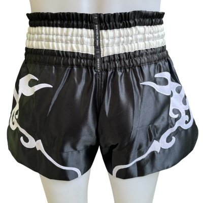 Calções de treino pretos com padrões brancos e cós elástico largo