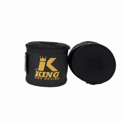 Bandagens pretas para boxe King Pro Boxing com logótipo amarelo