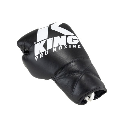 Luva de boxe preta KING PRO BOXING em pele com cordão branco