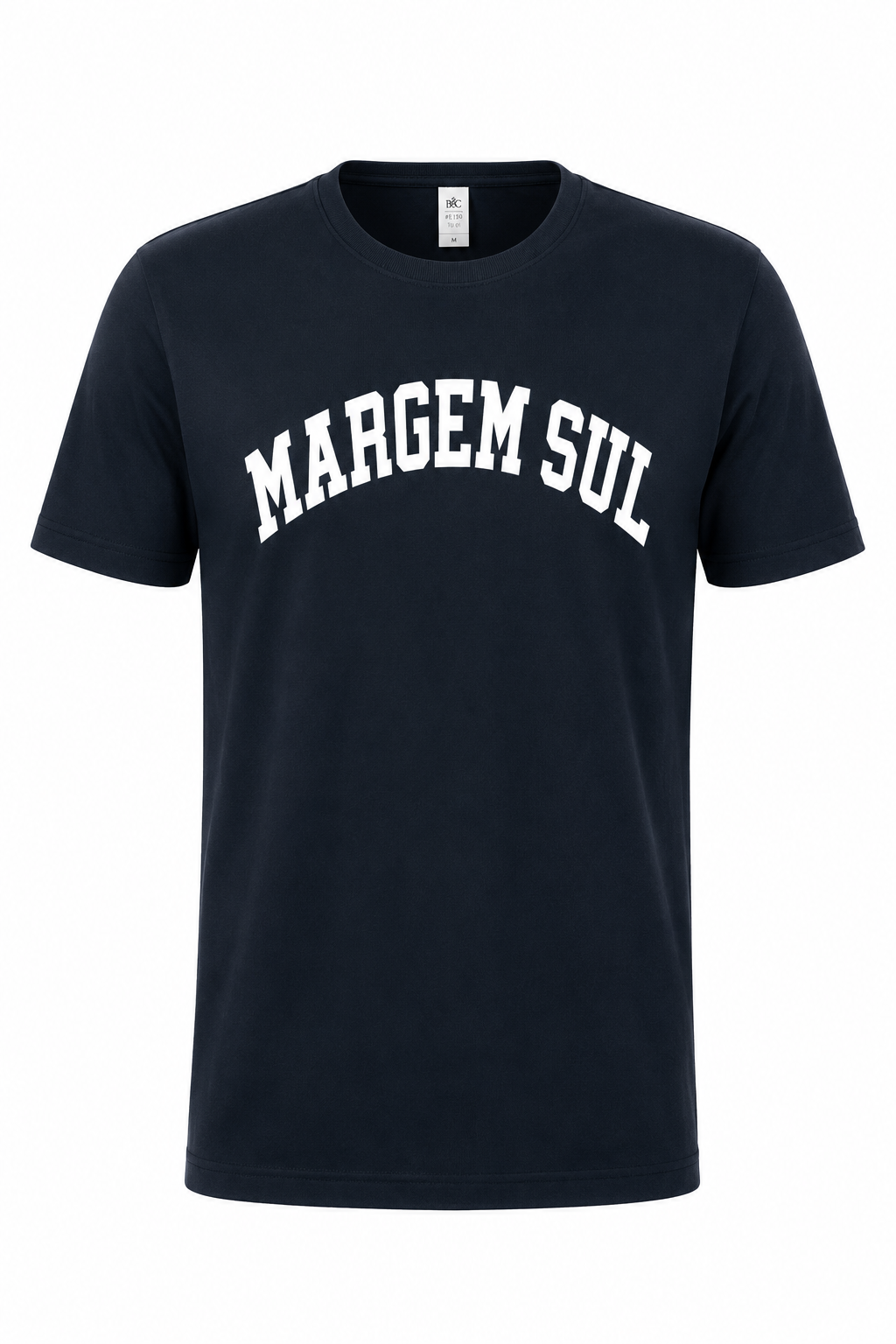 T-shirt azul escuro com texto branco MARGEM SUL.
