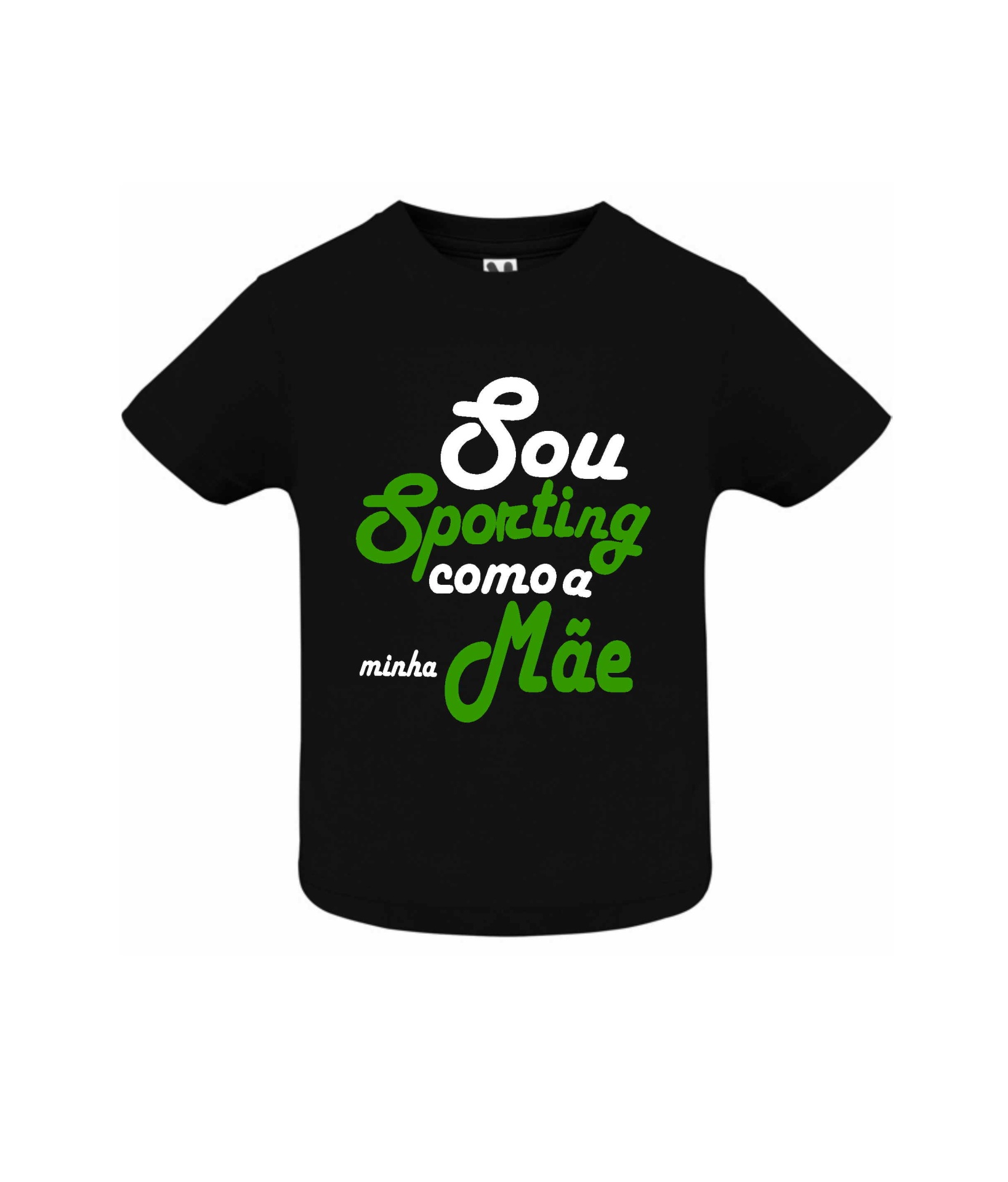 T-shirt preta com texto em branco e verde Sou Sporting como a minha Mãe