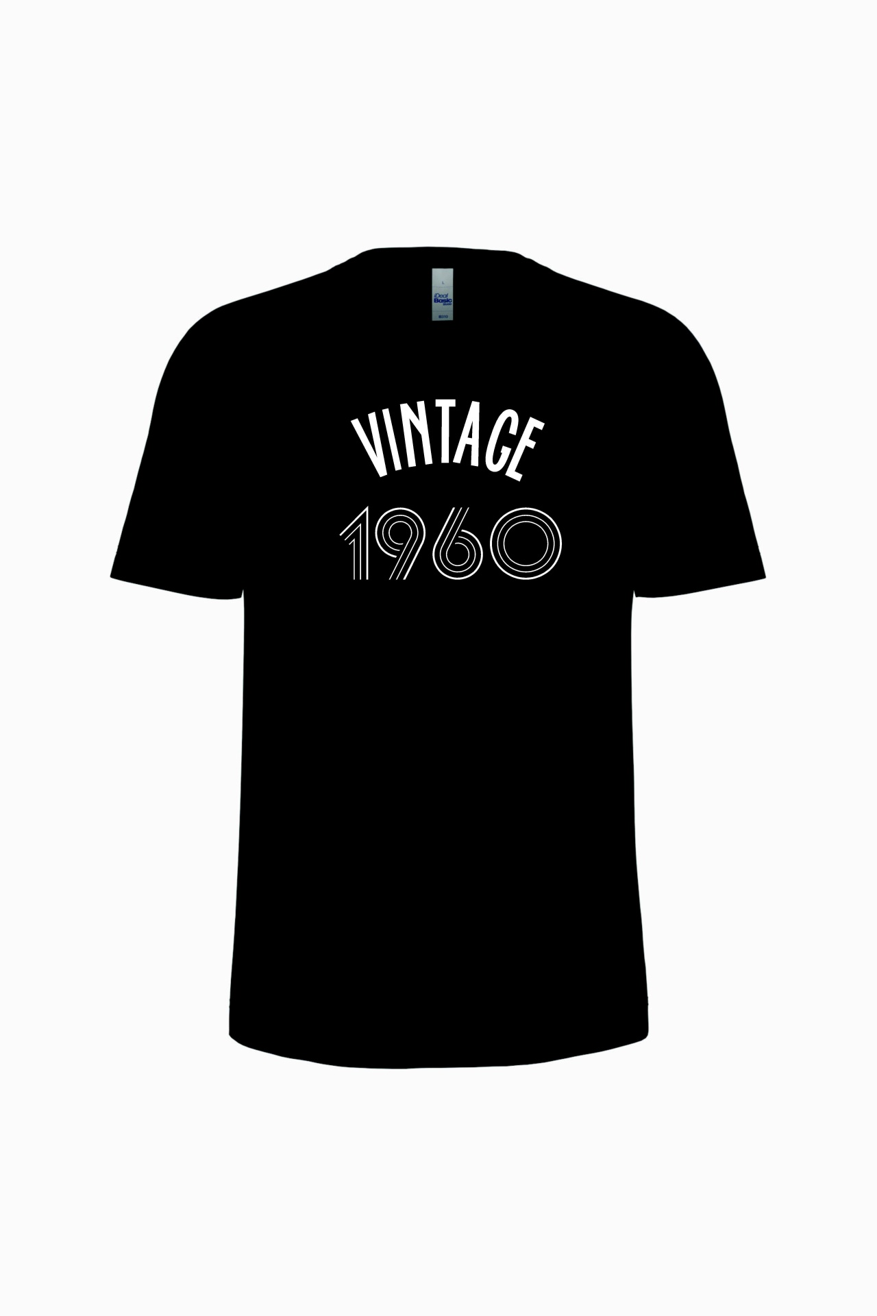 T-shirt preta com texto branco VINTAGE 1960.