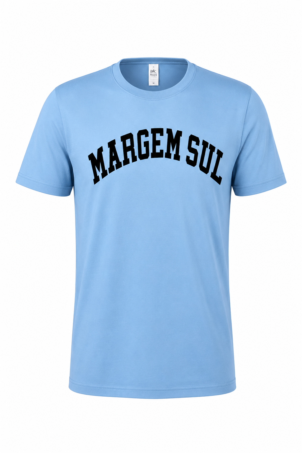 T-shirt azul clara com texto preto MARGEM SUL