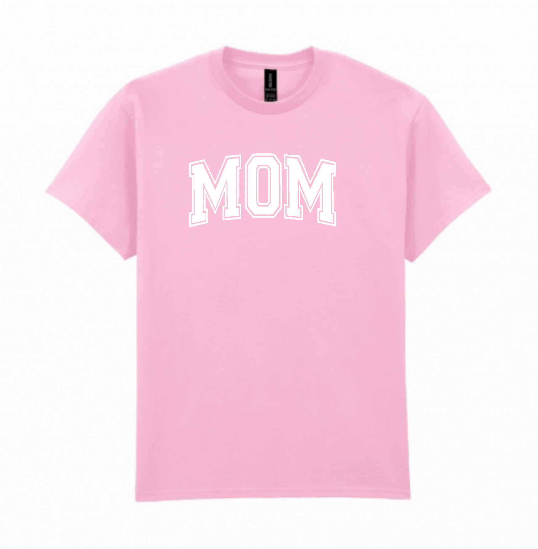 T-shirt rosa com texto branco MOM