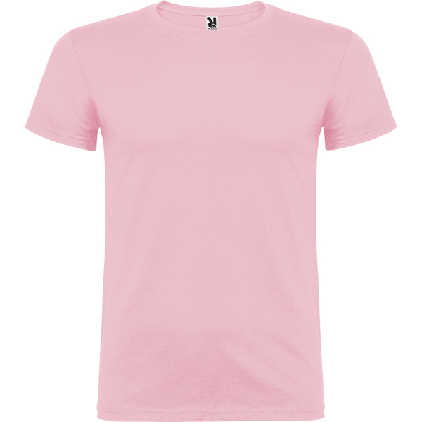 T-shirt cor-de-rosa lisa de manga curta com gola redonda