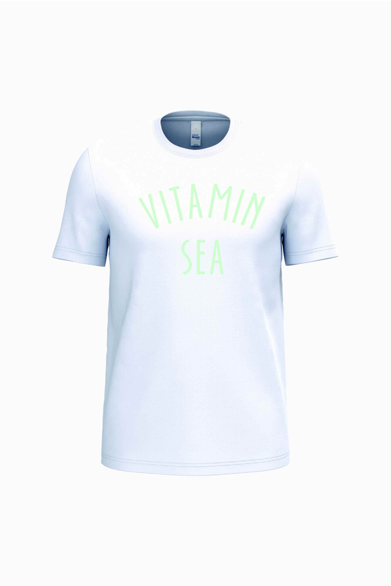 T-shirt branca com texto verde claro VITAMIN SEA na frente