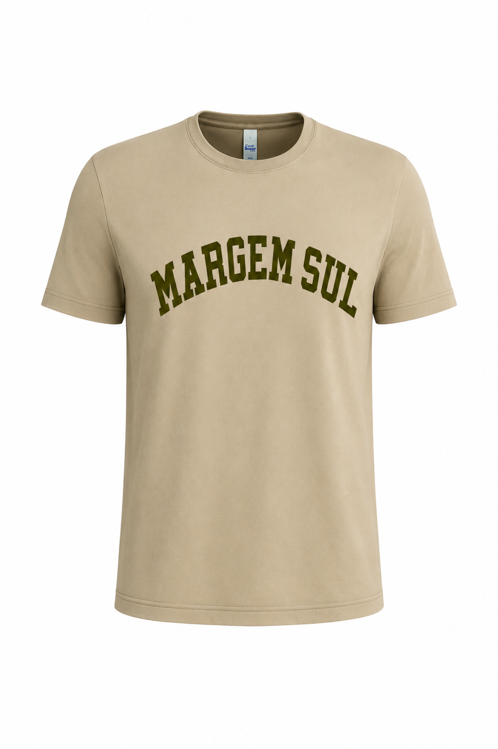 T-shirt bege com texto verde escuro MARGEM SUL