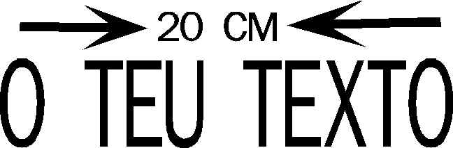 Carimbo preto com as palavras 20 CM e O TEU TEXTO em letras maiúsculas