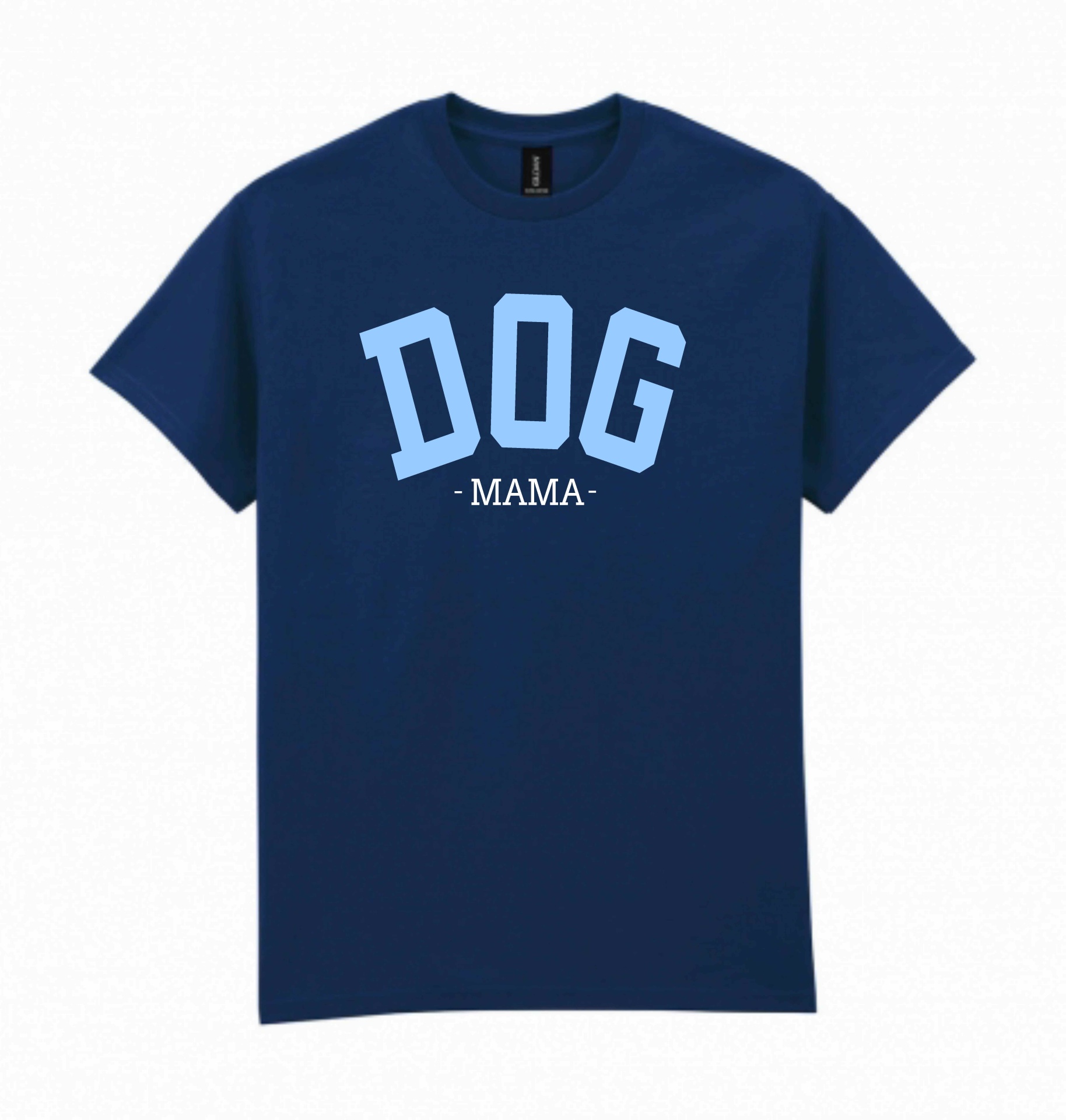 T-shirt azul escura com texto DOG MAMA estampado