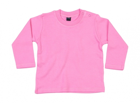 Camisola rosa de manga comprida para bebé ou criança com dois botões na ombreira