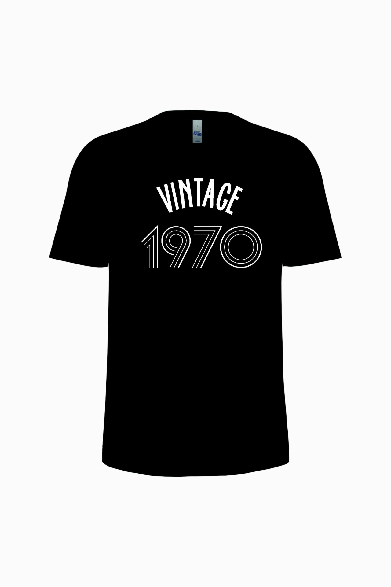 T-shirt preta com texto branco Vintage 1970