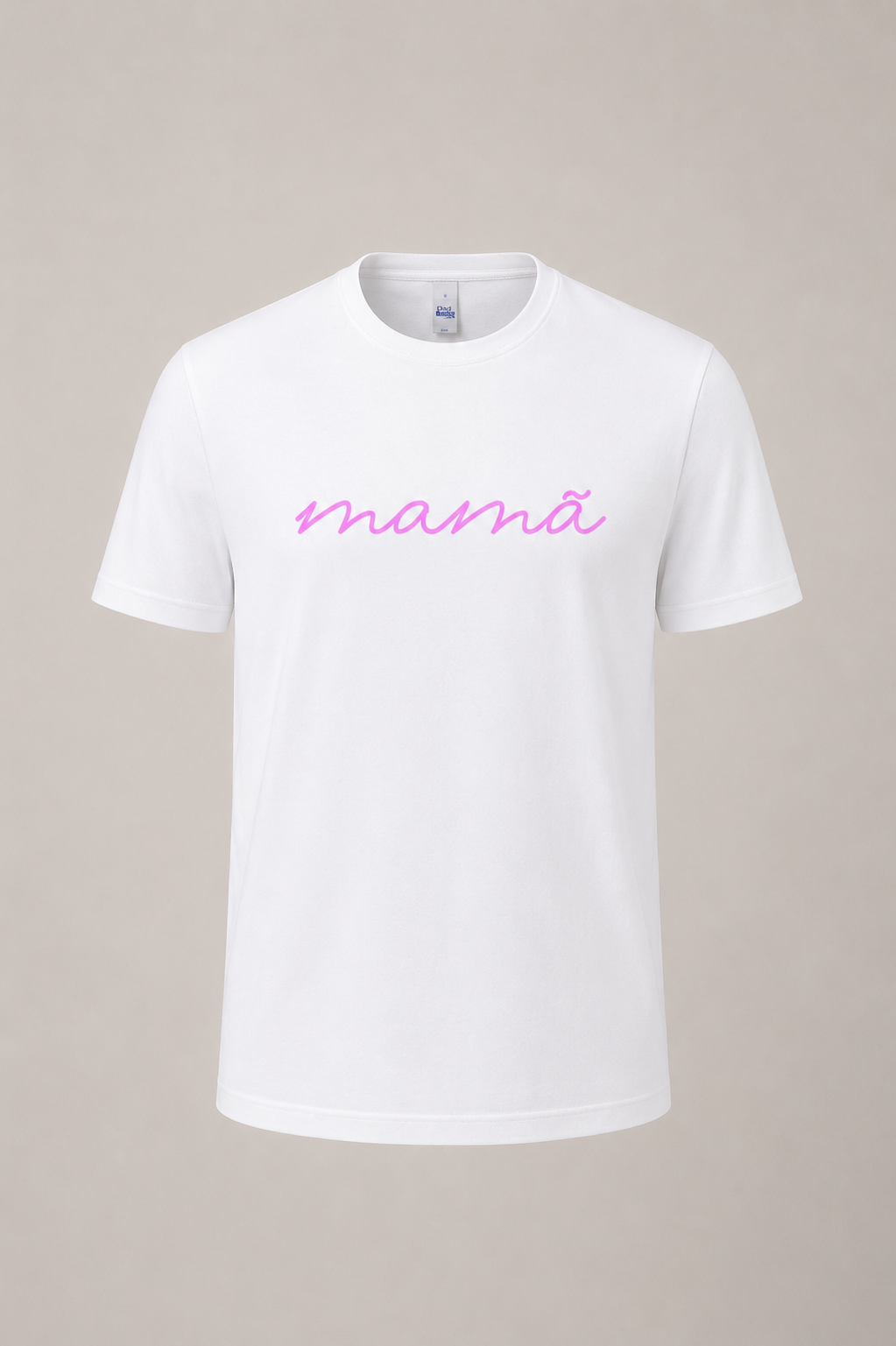 T-shirt branca com texto rosa mamã no peito