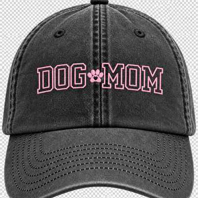 Boné preto com texto bordado rosa DOG MOM