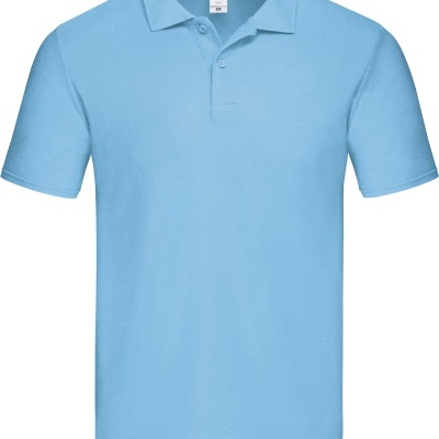 Polo azul claro de algodão com gola e botões