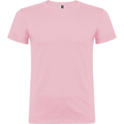 T-shirt cor-de-rosa lisa de manga curta com gola redonda