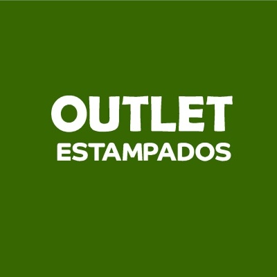 Texto branco OUTLET ESTAMPADOS em fundo verde.