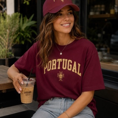 T-SHIRT&#x20;PORTUGAL&#x20;BORDEAU&#x2F;DOURADO